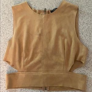Suede crop top with zip up back